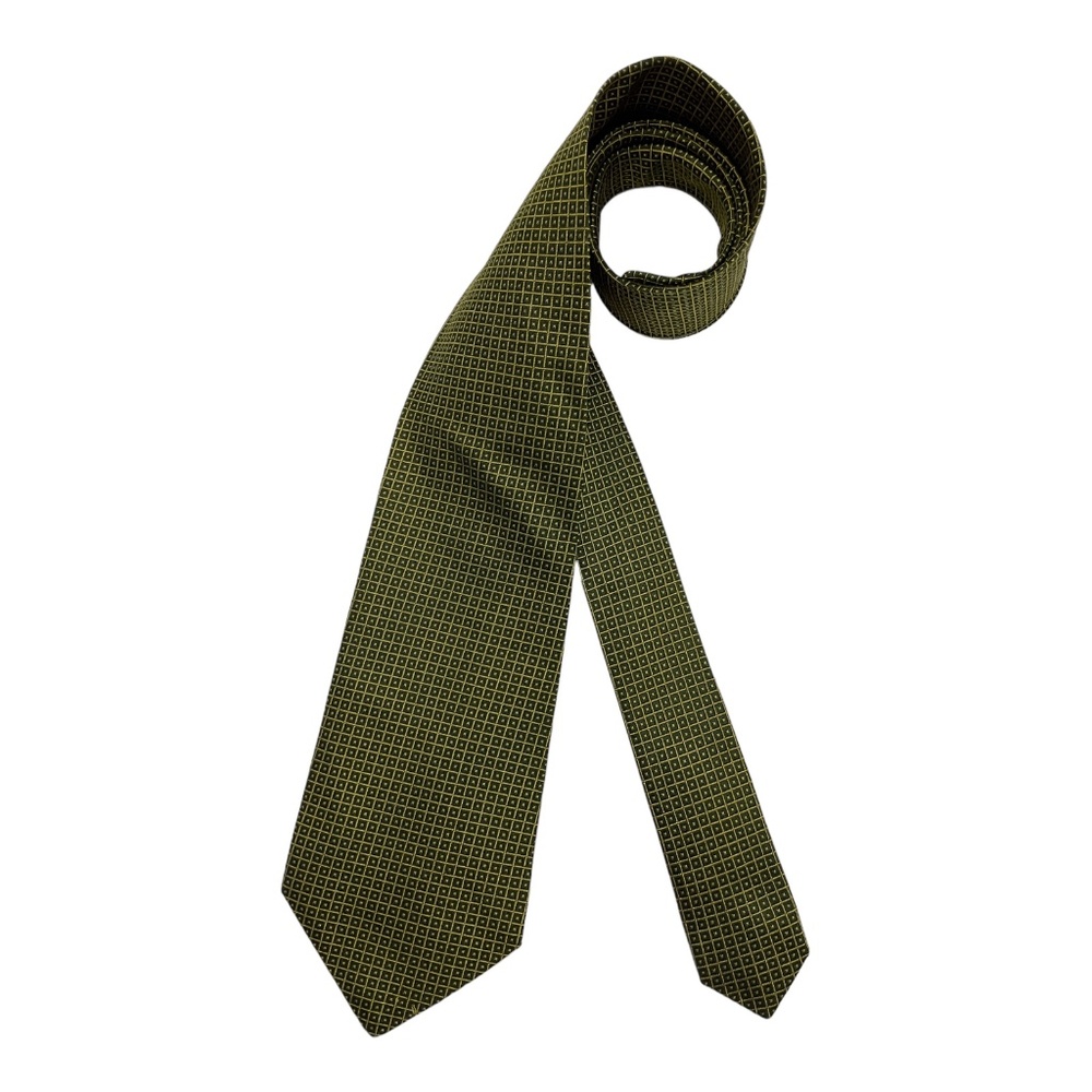 KARL LAGERFELD Green/Gold Geometric Silk LUXURY Tie ITALY